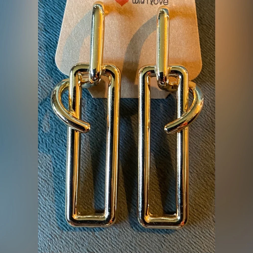 Gold Geometric Drop Earrings - Picture 1 of 1